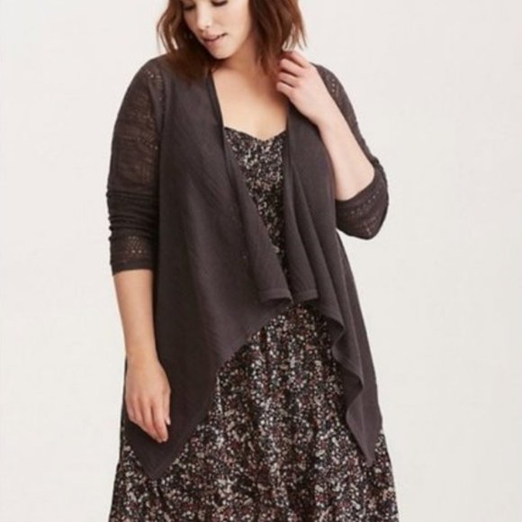 torrid Sweaters - Torrid Pointelle Sleeve Drape Front Cardigan Sz 2X